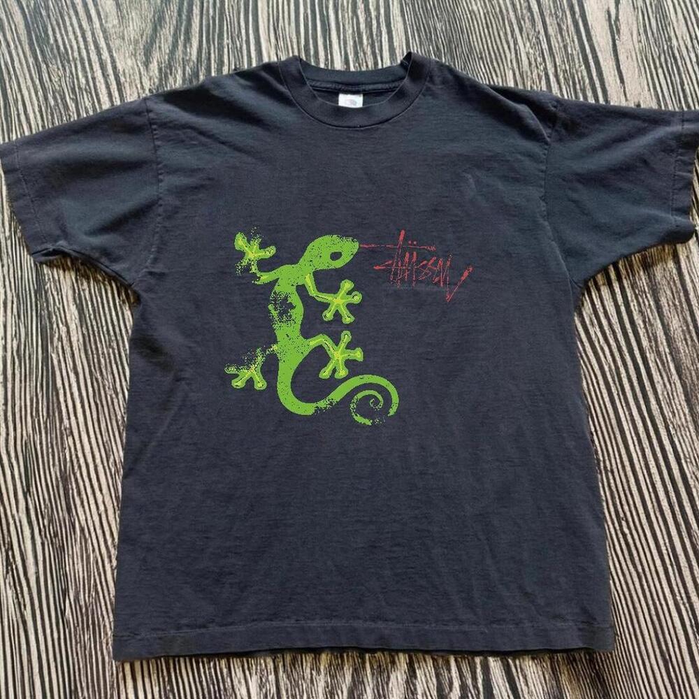 Gildan Black T Shirt Stussy Black Green Graphic Tee 1